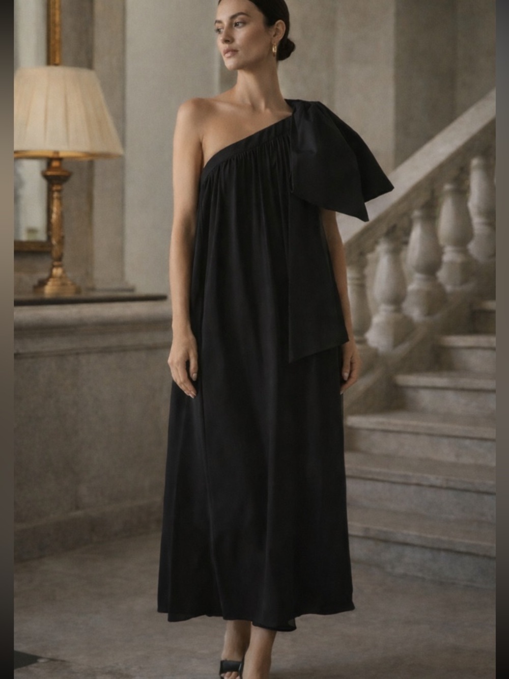 Sleeper Black Venus One Shoulder Maxi Dress Size Large 38247